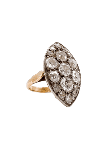 Bague marquise en or jaune 18K, platine et diamants