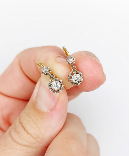 Dormeuses - Boucles d'oreilles en or 18k, platine et diamants 58 Facettes A07538
