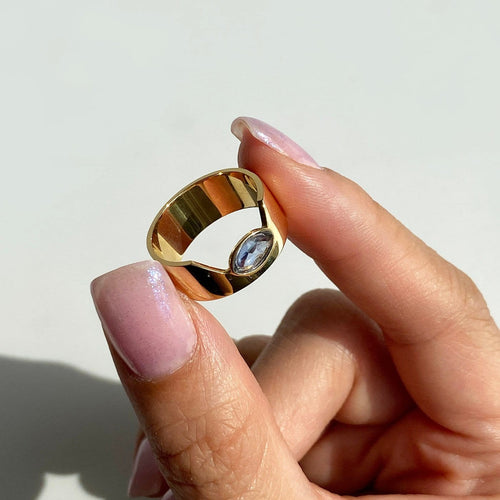 Bague 57 Love More - Bague Cigar en or 18 carats et saphir bleu 58 Facettes GBR1207LB