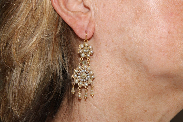 Boucles d'oreilles Boucles d'oreilles anciennes en or 14K et perles 58 Facettes 7722