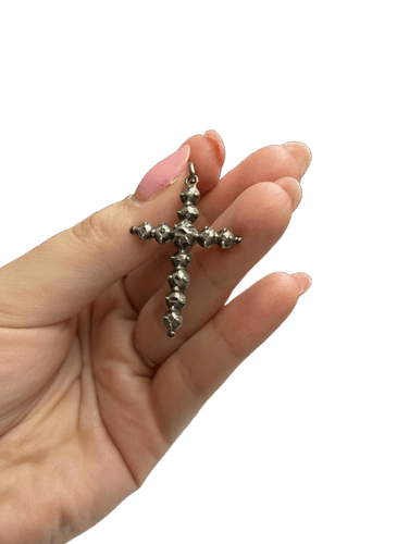 Pendentif Croix style gothique - Pendentif en or et argent avec diamants taille rose 58 Facettes