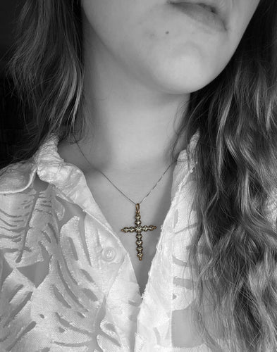 Pendentif Croix style gothique - Pendentif en or et argent avec diamants taille rose 58 Facettes