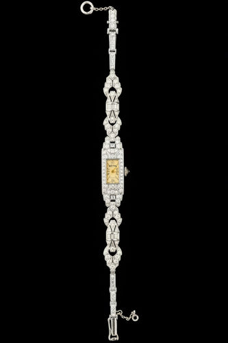 Montre Astin - Montre bracelet Art déco en or blanc 18 carats et diamants 58 Facettes