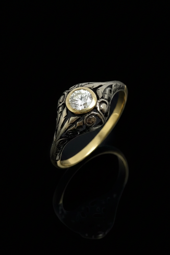 Bague 52 Bague Jugendstil - Bague en or jaune avec diamant 0,20 ct 58 Facettes