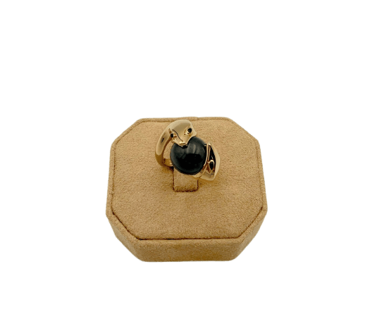 52 Boucheron Trouble - Bague en or jaune 18K, jade gris et émail noir 58 Facettes SKU BOP/260046