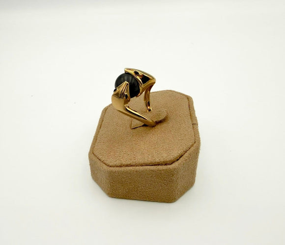 52 Boucheron Trouble - Bague en or jaune 18K, jade gris et émail noir 58 Facettes SKU BOP/260046
