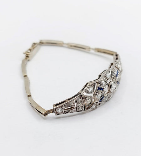 Bracelet Art déco en or blanc, platine, diamants et saphirs 58 Facettes A07544