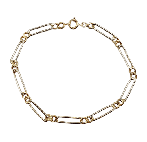 Bracelet vintage maille Figaro en or blanc et jaune 18k 58 Facettes A07559