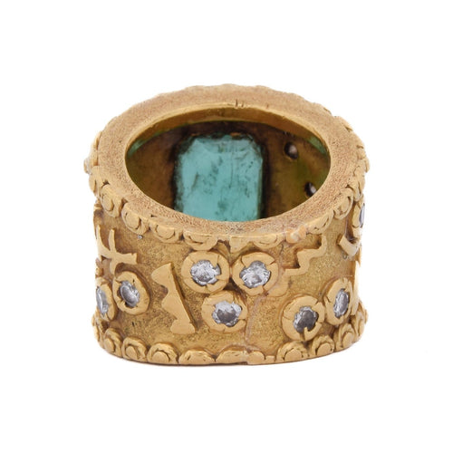 47 Bague vintage en or 18 kt avec émeraude et diamants 58 Facettes AN687 '(05290)