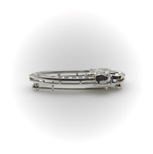 Broche Mid-Century - Broche nœud ovale en or blanc 14K et diamants 58 Facettes 11155