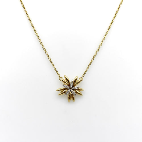 Collier Collier pendentif fleur en or jaune et blanc 18K, diamants 58 Facettes 11156
