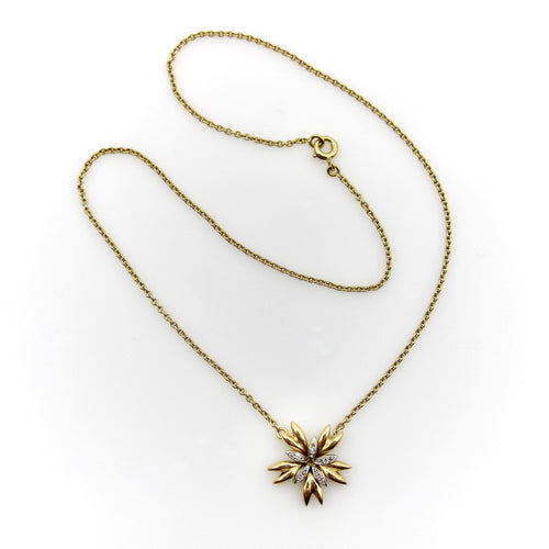 Collier Collier pendentif fleur en or jaune et blanc 18K, diamants 58 Facettes 11156