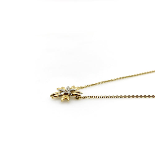 Collier Collier pendentif fleur en or jaune et blanc 18K, diamants 58 Facettes 11156