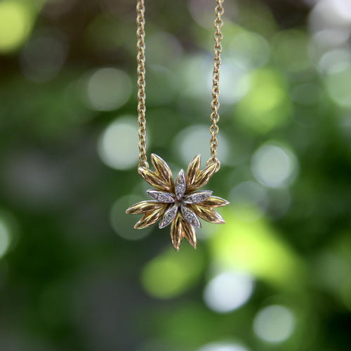 Collier Collier pendentif fleur en or jaune et blanc 18K, diamants 58 Facettes 11156