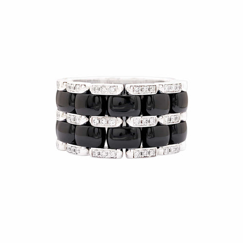Bague 55 Chanel Ultra - Bague en or blanc, céramique noire et diamants 58 Facettes 35833