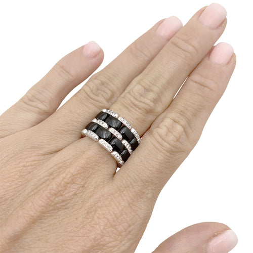 Bague 55 Chanel Ultra - Bague en or blanc, céramique noire et diamants 58 Facettes 35833