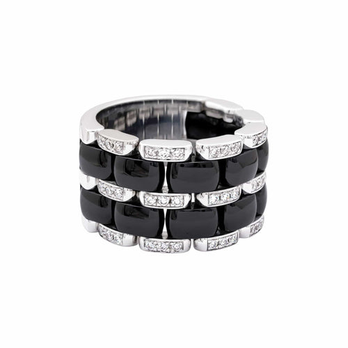 Bague 55 Chanel Ultra - Bague en or blanc, céramique noire et diamants 58 Facettes 35833