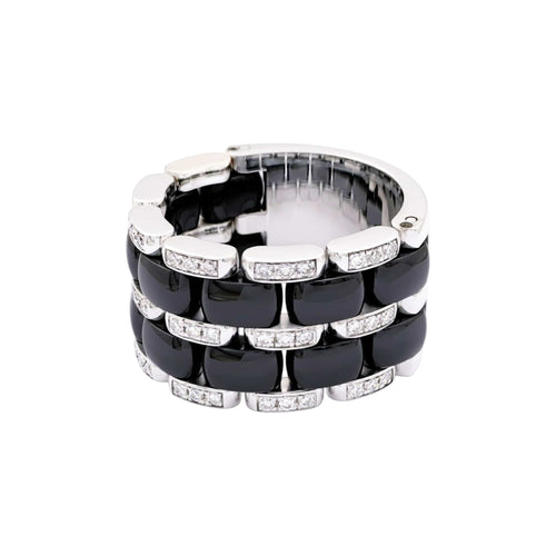 Bague 55 Chanel Ultra - Bague en or blanc, céramique noire et diamants 58 Facettes 35833