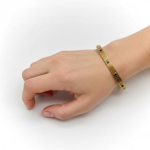 Bracelet Bracelet victorien à motif grec en or 14K et saphirs 58 Facettes 11158
