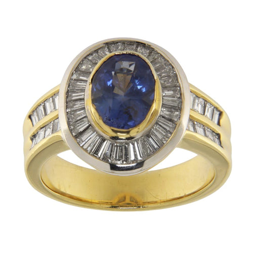54 Bague en or jaune et blanc avec saphir 2,05 ct et diamants 58 Facettes G3988
