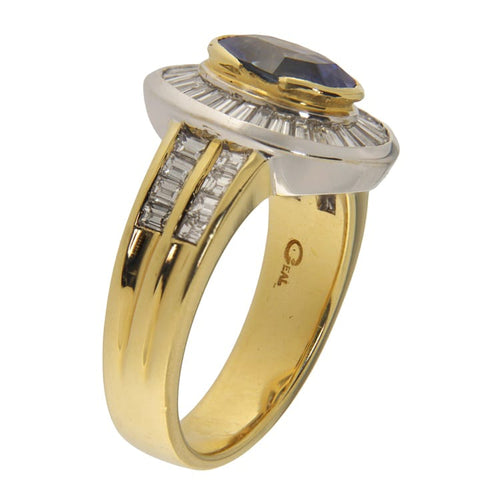 54 Bague en or jaune et blanc avec saphir 2,05 ct et diamants 58 Facettes G3988
