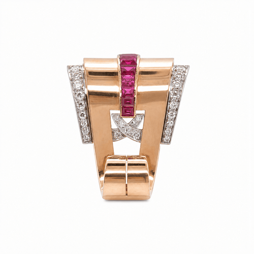 Broche années 40 en or rose, diamants et rubis 58 Facettes 1.0000174/2