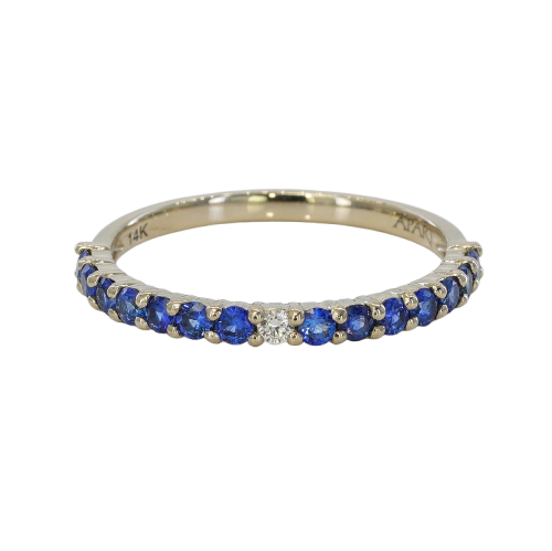 Bague en or blanc 14 ct avec saphirs naturels et diamant