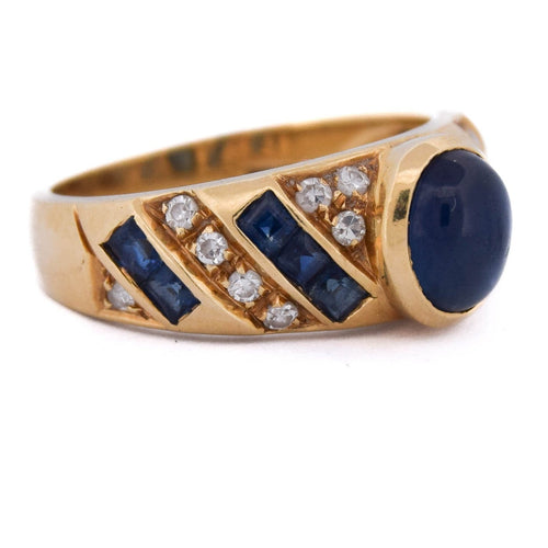 51 Bague vintage en or jaune 18 kt, saphirs et diamants 58 Facettes AN702 (0749)