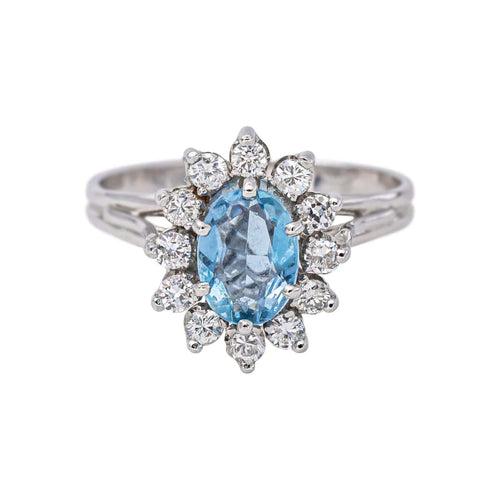 53 Bague Pompadour en or blanc, aigue-marine et diamants 58 Facettes 5763608CN