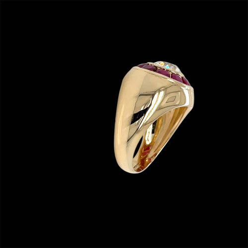 Bague Vintage - Bague cocktail en or jaune, diamant et rubis 58 Facettes