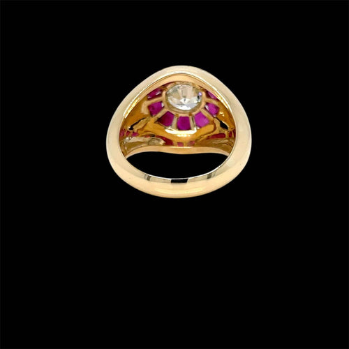 Bague Vintage - Bague cocktail en or jaune, diamant et rubis 58 Facettes
