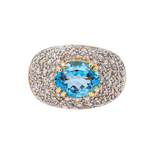 56 Bague dôme en or jaune et blanc, topaze bleue et diamants 58 Facettes 4913203CN