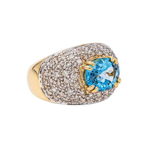 56 Bague dôme en or jaune et blanc, topaze bleue et diamants 58 Facettes 4913203CN