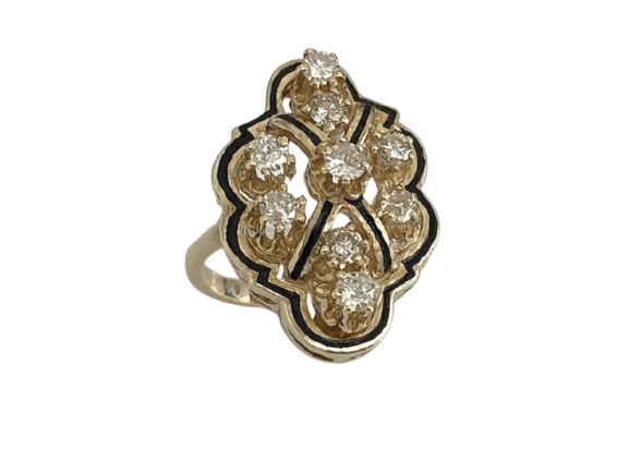 Bague cocktail vintage en or jaune 14 ct et diamants