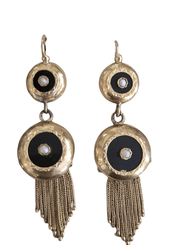 Napoléon III - Boucles d'oreilles en or 18 ct, onyx et perles 58 Facettes 1