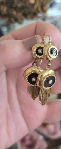 Napoléon III - Boucles d'oreilles en or 18 ct, onyx et perles 58 Facettes 1