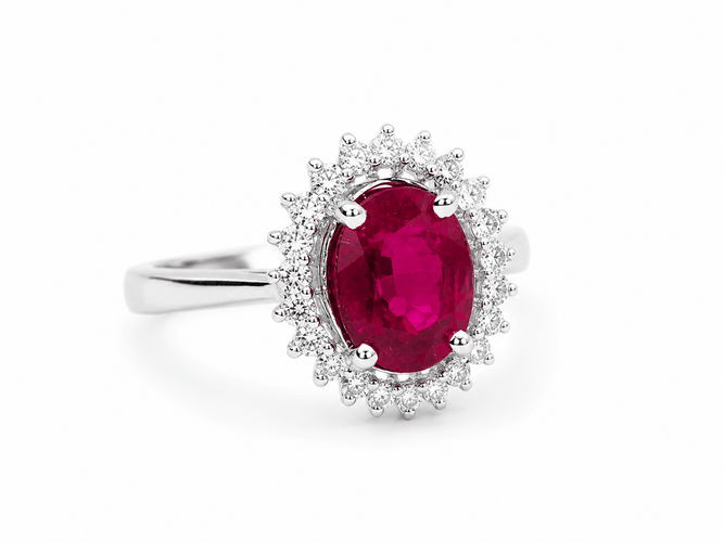 59.5 Bague entourage en or blanc, rubis et diamants 58 Facettes F4833