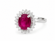 59.5 Bague entourage en or blanc, rubis et diamants 58 Facettes F4833