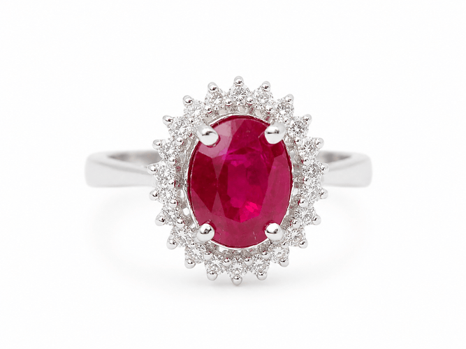 59.5 Bague entourage en or blanc, rubis et diamants 58 Facettes F4833