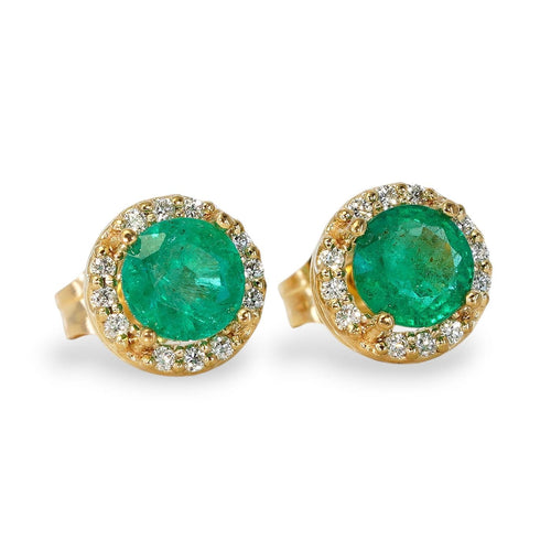Boucles d'oreilles Boucles d'oreilles en or jaune 14 ct, émeraudes et diamants 58 Facettes E0031