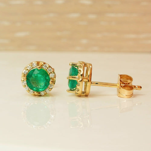 Boucles d'oreilles Boucles d'oreilles en or jaune 14 ct, émeraudes et diamants 58 Facettes E0031