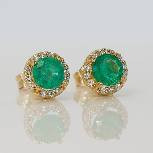 Boucles d'oreilles Boucles d'oreilles en or jaune 14 ct, émeraudes et diamants 58 Facettes E0031