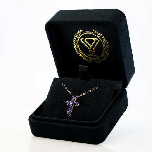 Pendentif croix en or jaune et saphirs naturels 58 Facettes P005
