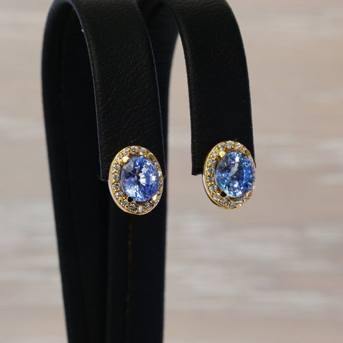 Boucles d'oreilles Boucles d'oreilles en or jaune 18 kt, saphirs et diamants 58 Facettes E0032