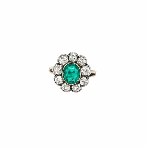 Bague Bague Belle Époque - cluster en or rose et argent, émeraude et diamants 58 Facettes