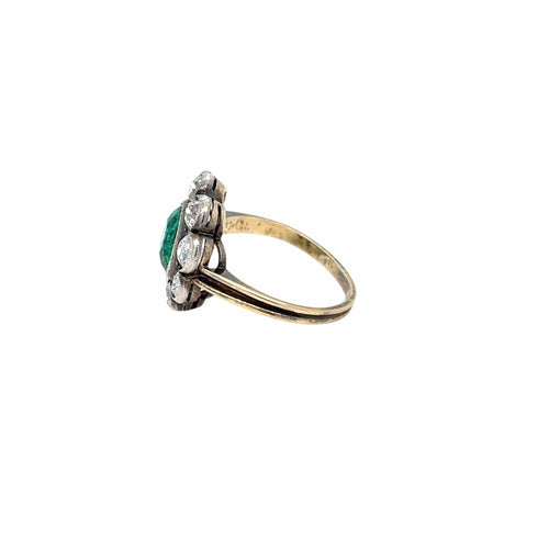 Bague Bague Belle Époque - cluster en or rose et argent, émeraude et diamants 58 Facettes