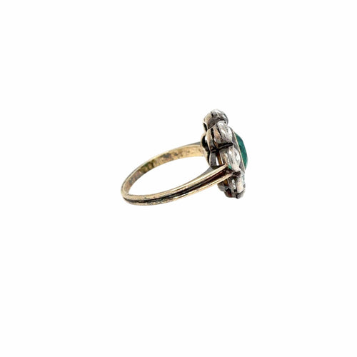 Bague Bague Belle Époque - cluster en or rose et argent, émeraude et diamants 58 Facettes