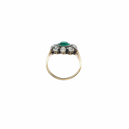 Bague Bague Belle Époque - cluster en or rose et argent, émeraude et diamants 58 Facettes