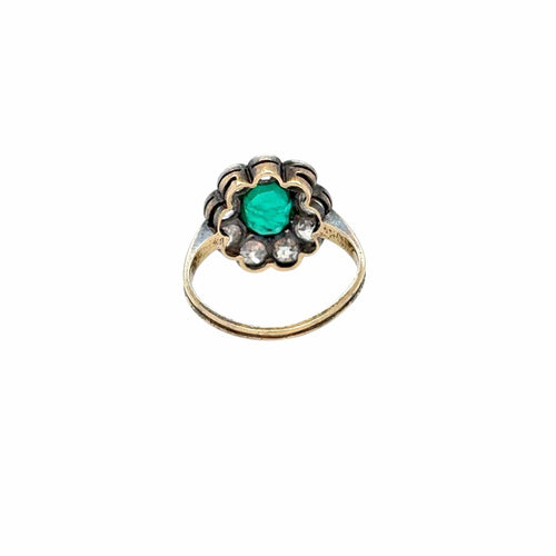 Bague Bague Belle Époque - cluster en or rose et argent, émeraude et diamants 58 Facettes