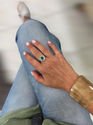 Bague Bague Belle Époque - cluster en or rose et argent, émeraude et diamants 58 Facettes